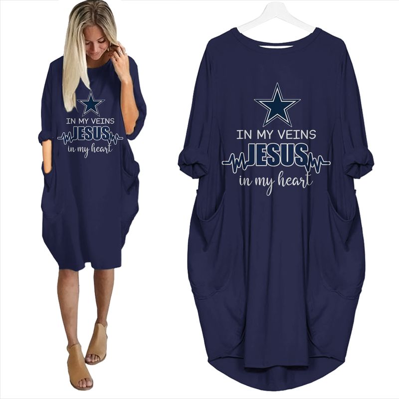 Stocktee Dallas Cowboys In My Veins Girl Casual Pocket T-shirt Dress 6 ...