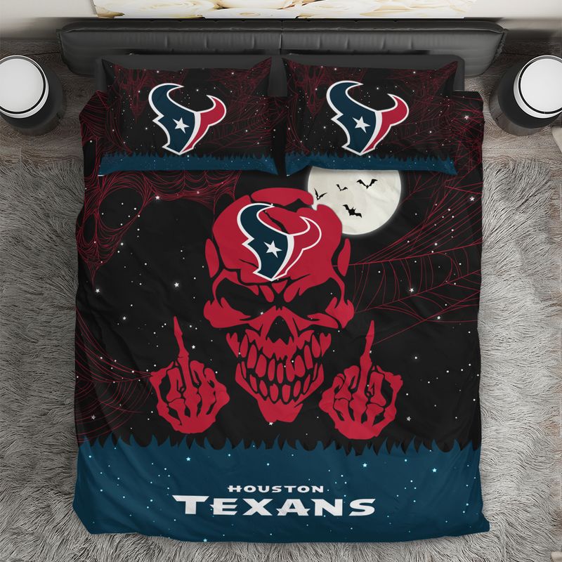 Stocktee Houston Texans Skull and Middle Fingers Pattern Halloween